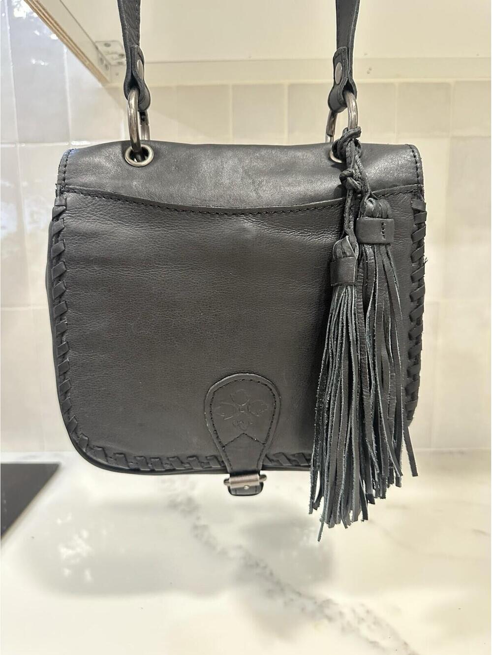 Patricia Nash Karisa Black Italian Leather Crossbody Saddle Bag Pre - Owned